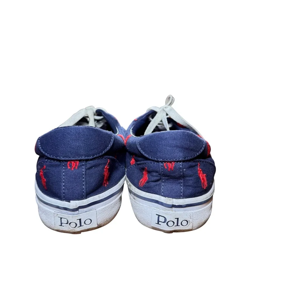 Polo Ralph Lauren Mens Navy Blue Red Pony All Over Print Canvas Sneakers Shoes